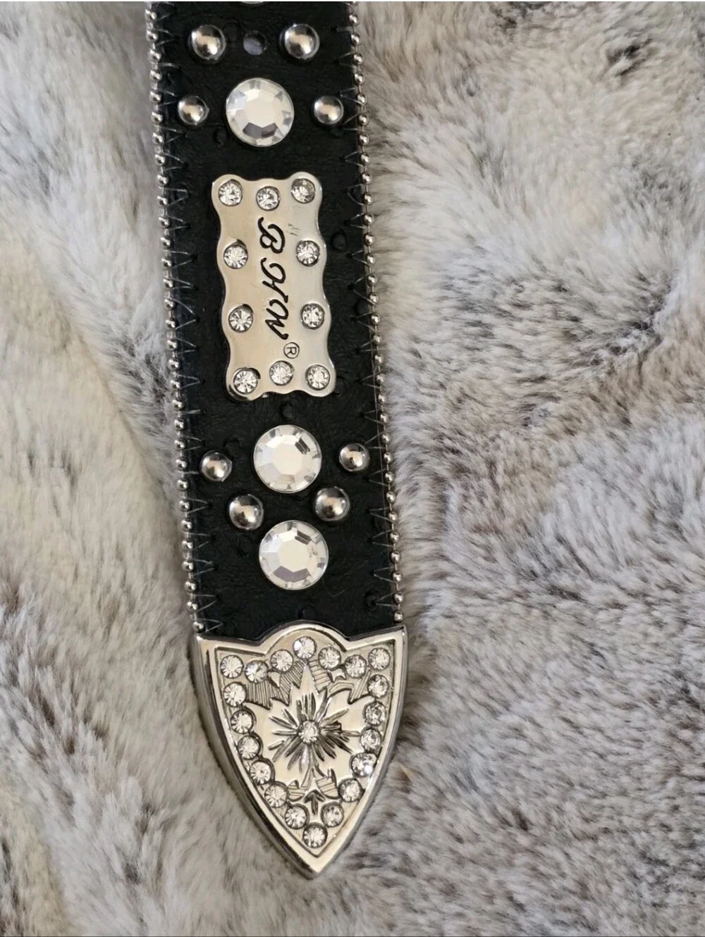 BHW Women's Black Leather Western Belt Crystals and Bling Accents Size M